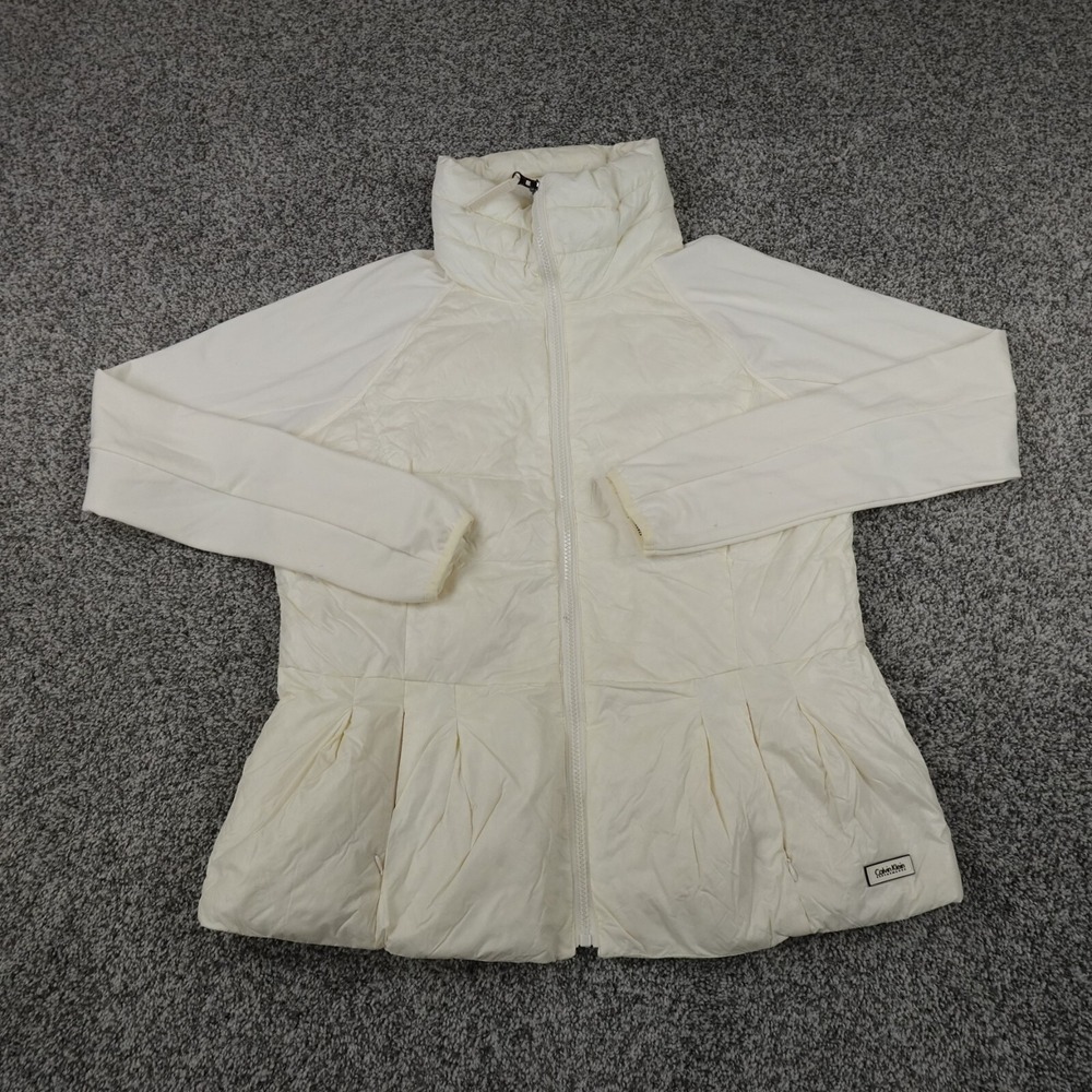 Calvin Klein Jacket Womens L White Duck Down Performance Quilted Zip Puffer Coat